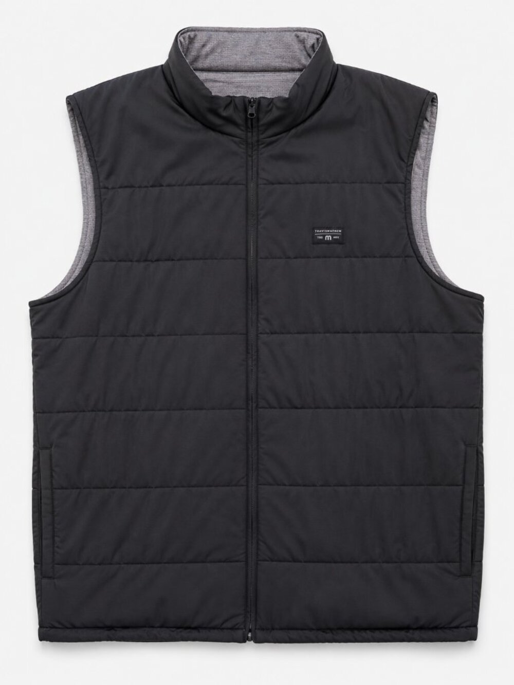 TravisMathew Men's L Reversible Quilted Vest Black Gray Golf Full Zip